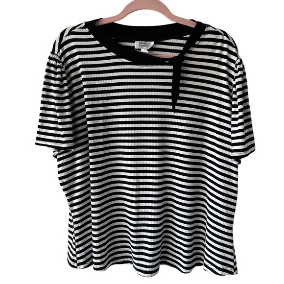 Unique Vintage Tops - Unique‎ Vintage Womens French Breton Striped Side Neck Tie Top Sz 4X Soft Twee